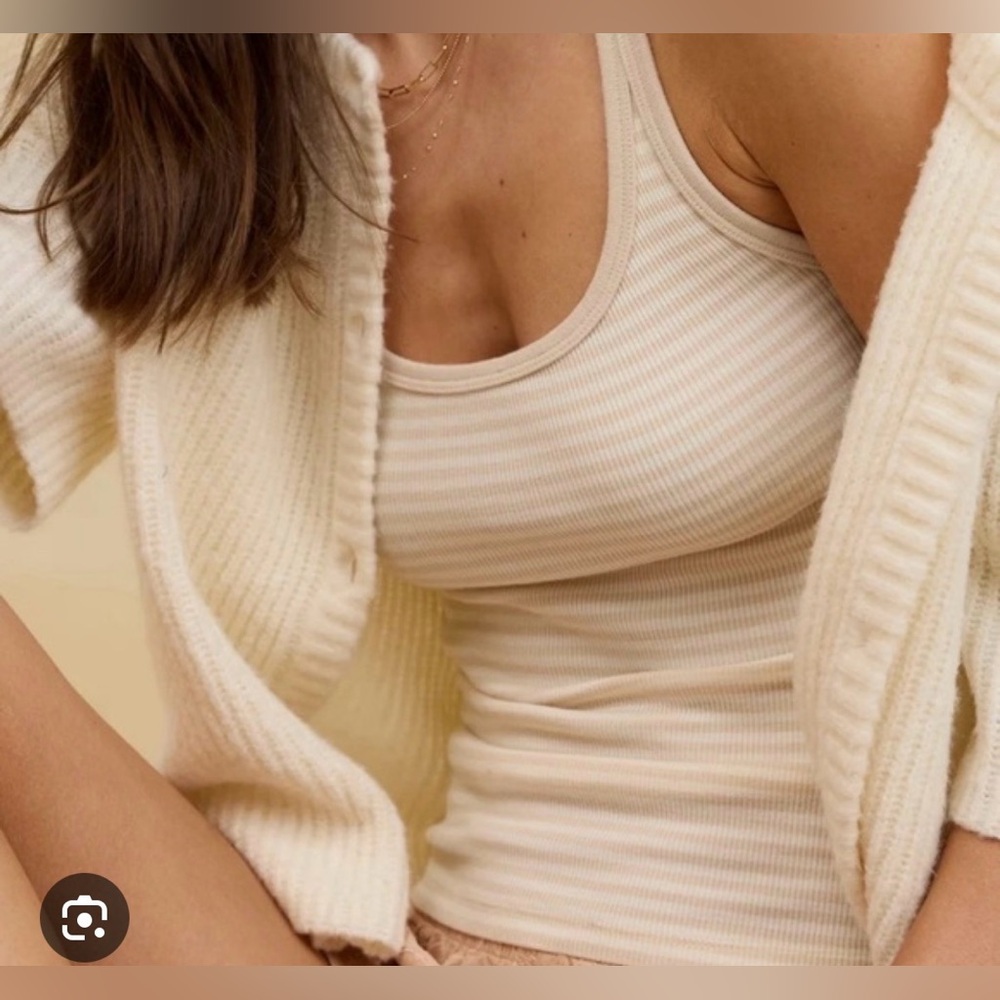 Aerie easy does it striped cream tank top